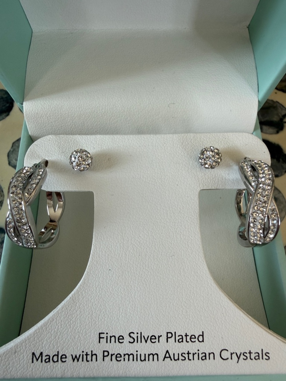 Silver-Plated Crystal Hoop & Stud Earring Set - Silver